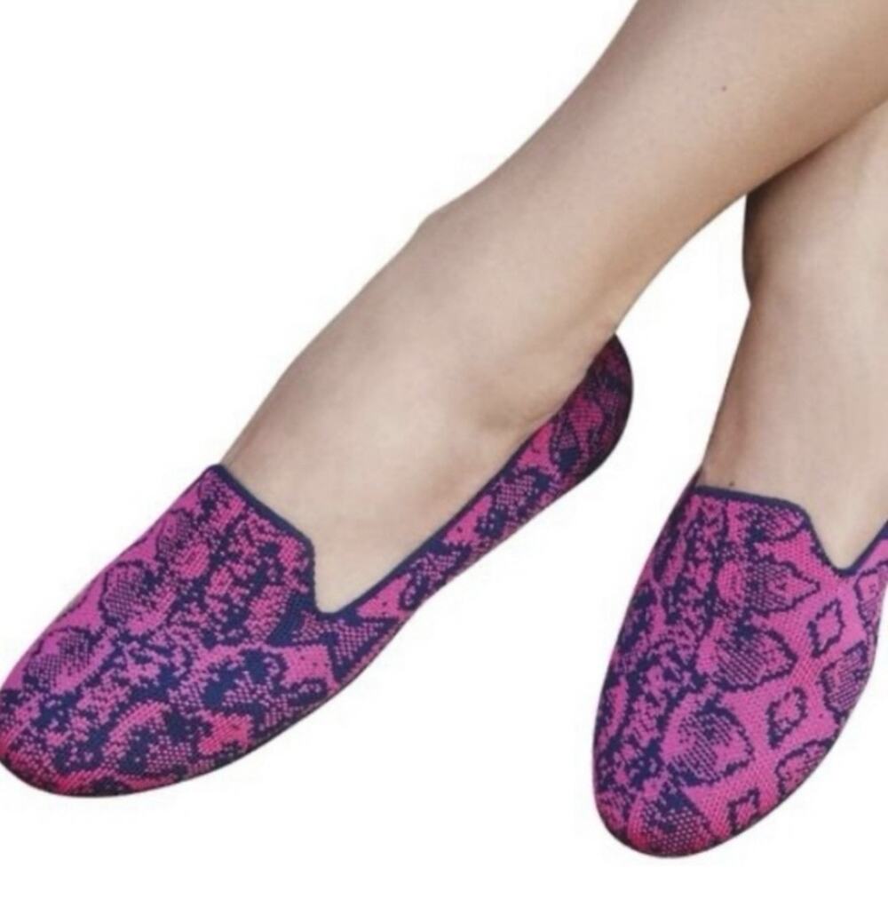 Rothy's Fuchsia Navy Snake Print Ballet Flats Sz 7 EUC